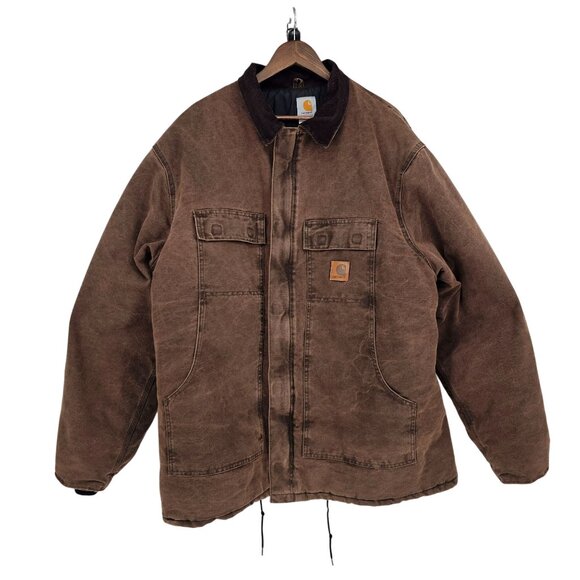 VTG Carhartt C26 Duck Arctic Coat XXL Tall Dark Brown Canvas Corduroy Union USA - Picture 2 of 12
